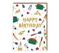 Cooking Theme Birthday Card - Cute Illustrations of Cooking Essentials 'Happy Birthday' - Cute Birthday For Her For Him