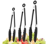 Cooking Tongs, 3 Pieces Heavy Duty Kitchen Utensils with Stainless Steel and Silicone Tips, Non-Stick Food Tong for BBQ, Salad Serving, Buffet, Grilling, Camping & Everyday Food Preparation