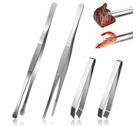 Cooking Tweezers 4 Pcs Kitchen Tweezers Stainless Steel Chef Tweezers Set Professional Long Tweezers Set Kitchen Tongs for Cooking Frying Grilling Serving