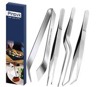 Cooking Tweezers Tongs, 4-Piece Set 6.3 inches Stainless Steel Tongs Tweezer with Chef Cooking Utensils/Precision Serrated Tips/Medical Beauty Utensils/Tool Sets