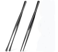 Cooking Tweezers Tongs Set,2 Pcs Kitchen Fine Tweezer Tongs 30cm Stainless Steel Professional Chef Tweezer Kitchen Tools for Cooking,Repairing,Sea Food BBQ and Serving Black