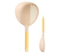 Cooking Utensils - Rubber Grip Big Scoop for Culinary Use, Slotted Broth Spoons with Heatproof Handle, Serving Implement for Eatery, Flat, Dormitory, Noodles, Pasta, Dumplings, Produce, Greens