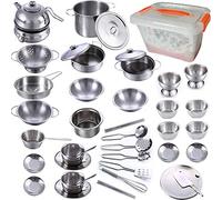 Cooking Utensils Set 25 Pieces Stainless Steel Kitchen Toys Pretend Play Pots Pans Toy Cookware Kits for Kids Come with a Handy Storage Box Role Play Educational Toys for Toddlers Small Size