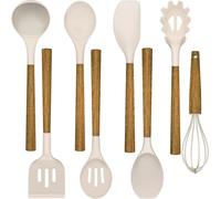 Cooking Utensils Set, 8 PCS Kitchen Utensil Set with Wooden Handle, Silicone Kitchen Utensil Accessories, Non-Sticky, Heat Resistant, Easy Cleaning Utensil Set (Khaki)