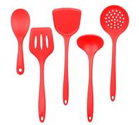 Cooking Utensils Set Silicone Kitchenware Non Sticky Cooking Tool Spatula Shovel Soup Cookware Utensil 5Pcs Set Red