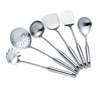 Cooking Utensils Set Stainless Steel Kitchen Metal Serving Utensils Set of 6 Pcs-Wok Spatula Ladle Set, Slotted Skimmer, Pasta Server, Serving Spoon, Slotted Spatula Tunner,Dishwasher Safe