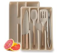 Cooking Utensils Set with Utensil Drawer Organizer of 2, 7-Piece Kitchen Utensils Set with 2 Knives, Silicone Spatula Set, 4 Piece Sharp Knife Set & Scissors for Kitchen with Block.