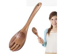 Cooking Utensils, Teak Wood Salad Spoon, Wear-resistant Spatula, Salad Fork, Lightweight Spoon, Kitchen Cookware, Non-Slip Sauce Spoons, Wooden Utensils, Kitchen Cookware for Baking, Cooking, Ruh