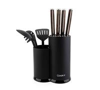 Cookit 2 in 1 Round Kitchen Knife Holder & Utensil Organizer, Universal Knife Block with Scissor Slot, Easy Cleaning, Space Saving, Black