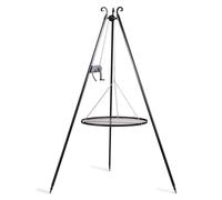 CookKing Tripod Grill 180cm with Winch and 70cm Natural Steel Grate, Height-Adjustable Campfire BBQ, Powder-Coated Foldable Steel Tripod, Made in Europe