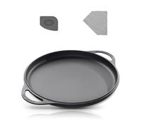 COOKLIFE 12 Inch Smooth Cast Iron Griddle with Pan Scraper and Mesh Dish Scrubber, Round Pre-Seasoned Griddle Pan for Stove Top, Oven Safe Pizza Pan