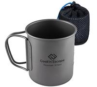 COOK'N'ESCAPE 375ml Titanium Cup Camping Mug Open Fire Pot with Foldable Handle for Outdoor Picnic Backpacking Hiking