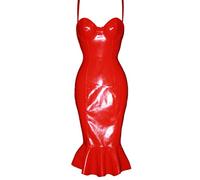 COOKOE Red Black PVC Wet look Leather Strapless Ruffle Mermaid Bodycon Dresses Women Sexy Off Shoulder Club Party Dress Plus Size
