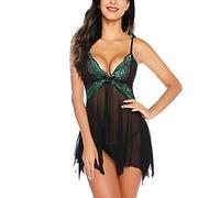 COOKOE Sexy Lingerie Underwear Women Erotic Dress See-through Lace Pajamas Sleepwear Nightdress + Thong Sexy Costumes Sex Dress