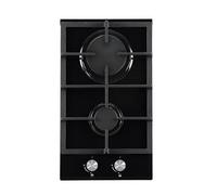 Cookology 30cm Gas on Glass Hob Built-in 2 Burners with Cast Iron Pan Supports, Auto Ignition and LPG Conversion Kit - Black