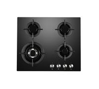 Cookology 60cm Built-in Gas-on-Glass Hob - 4 Burners - Black | Wok Burner - Cast Iron Pan Supports - Auto Ignition - Flame Failure Safety