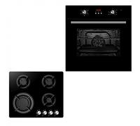 Cookology 60cm Digital Electric Built-in Fan Oven & Gas-on-Glass Hob Pack (Black)