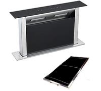 Cookology 60cm Downdraft Cooker Hood + Filters - 579.7 m³/h - Black Glass | Recirculating Filters Included - Touch Control Panel - Concealed Worktop Design