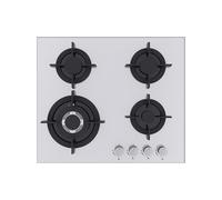 Cookology 60cm Gas-on-Glass Hob - Built-in 4-Burner - White | Wok and Cast Iron Pan Supports - Auto Ignition - Flame Failure