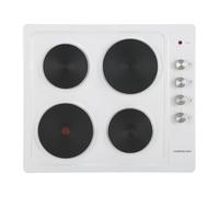 Cookology 60cm Solid Plate Electric Hob - 4 Cooking Zones - Built-in Worktop - 6 Heat Settings - Rotary Dials - White