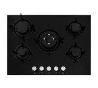 Cookology 70Cm Built-In 5 Burner Gas On Glass Hob With Wok Burner - Black