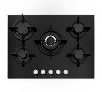 Cookology 70Cm Built-In 5 Burner Gas On Glass Hob With Wok Burner - Black