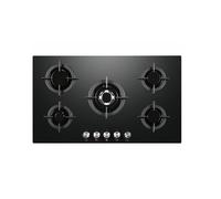 Cookology 90cm Gas-on-Glass Hob - Built-in 5-Burner - Black | Wok and Cast Iron Pan Supports - Auto Ignition - Flame Failure