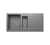 Arezzo Double Bowl Granite Composite Kitchen Sink - 1.5 Inset and Drainer - Grey