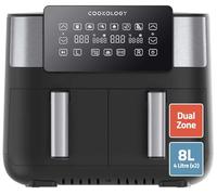 Cookology CAF80DI 8 Litre Dual Zone Air Fryer Extra Large with 6 Cooking Functions, LED Touch Screen and Easy Temperature Control, Healthy and Oil Free - In Black