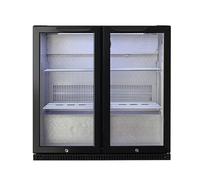 Cookology CCBFHI210BK Hinged Commercial 210 Litre Back Bar Beverage Cooler, Auto Defrost, LED Lights and Self Closing Doors - in Black