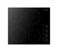 Cookology CEK602 60cm Black 4-Zone Infrared Ceramic Hob, 6000W Total Power, Knob Controls & Residual Heat Indicator