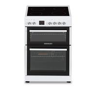 60cm White Freestanding Double Electric Cooker with Solid Plate Hob