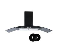 Cookology CGL100BK/A Energy A Rated 100cm Curved Smoked Glass Black Cooker Hood & Carbon Filters