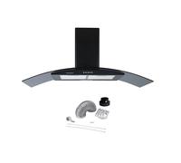 Cookology CGL100BK/A Energy A Rated 100cm Curved Smoked Glass Black Cooker Hood & Ducting Kit