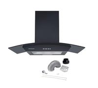 Cookology CGL700BK/A Energy A Rated 70cm Smoked Curved Glass Chimney Cooker Hood & Ducting Kit - Black
