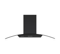 Cookology CGL900BK/A 90cm Curved Glass Chimney Cooker Hood, 3 Speeds, LED, Adj. Height, Recirculating - Black