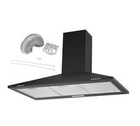 Cookology CH900BK/A 90cm Chimney Cooker Hood Extractor Fan 900mm with DK1M150 Ducting Kit, Energy Rated A, 3 Speed, Kitchen Wall Mounted Range Hood, Adjustable Height, External Ventilation - Black