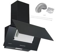 Cookology CHA600BK/A Energy A rated 60cm Black Angled Extractor Fan, Designer Chimney Cooker Hood (With Ducting Kit)