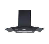 Cookology Curved Glass Chimney Cooker Hood, Energy A Rated Wall Mounted Extractor Fan, LED lighting, Adjustable Height (Black, 70cm)