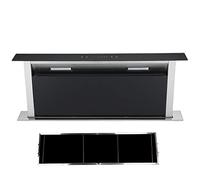 Cookology Downdraft Extractor Fan Glass in Black & Recirculating Carbon Aluminium Filters - 90cm Width - Touch Control Panel - Easy to Fit Filters - Concealed in Worktop - Powerful Extraction Rate