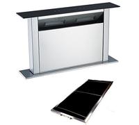 Cookology Downdraft Extractor Fan Glass & Recirculating Carbon Aluminium Filters in Silver - 60cm Width - Touch Control Panel - Easy to Fit Filters - Concealed in Worktop - Powerful Extraction Rate