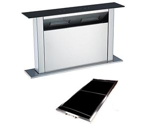 Cookology Downdraft Extractor Fan Glass & Recirculating Carbon Aluminium Filters in Silver - 60cm Width - Touch Control Panel - Easy to Fit Filters - Concealed in Worktop - Powerful Extraction Rate