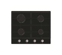 Cookology Essentials 60cm Gas-on-Glass Hob - 4-Burner - Black | Cast Iron Pan Stands - Auto Ignition - Flame Failure Safety - Front Controls - LPG Kit