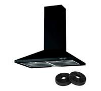 Cookology Essentials AEHCHIM70BK CF100 70cm Black Chimney Cooker Hood with 2 Pack Carbon Charcoal Recirculating Filters - Wall Mounted 3 Speed Extractor Fan - LED Light & Replacement Filter Set