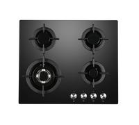 Cookology GGH606BK Gas Hob on Glass - 60cm Built-in 4 Burners - Powerful Wok Burner and Cast Iron Pan Supports - Auto Igniton - In Black
