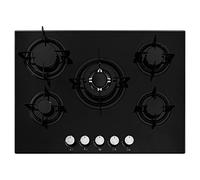 Cookology GGH700BK 70cm Cooktop Burner Gas Hob in Black - 5 Cooking Zones - Enamel Pan Supports - Wok Burner - Automatic Ignition Dials - Flame Failure safety