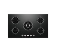 90cm Black 5 Burner Gas on Glass Hob with Wok Burner