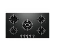 Cookology GGH906BK Gas Hob on Glass - 90cm Built-in 5 Burners - Powerful Wok Burner and Cast Iron Pan Supports - Auto Igniton - In Black