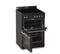 Cookology RETDO600BK Freestanding 60cm Wide, Retro Double Cavity Grill Oven Cooker with Ceramic 4 Zone Hob and Analogue Dials - in Black