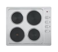 Cookology SEP601SS 60cm Cooktop Solid Plate Electric Hotplate Hob in Stainless Steel - 4 Cooking Zones - Built-in Worktop - 6 Heat Settings - Rotary Dials